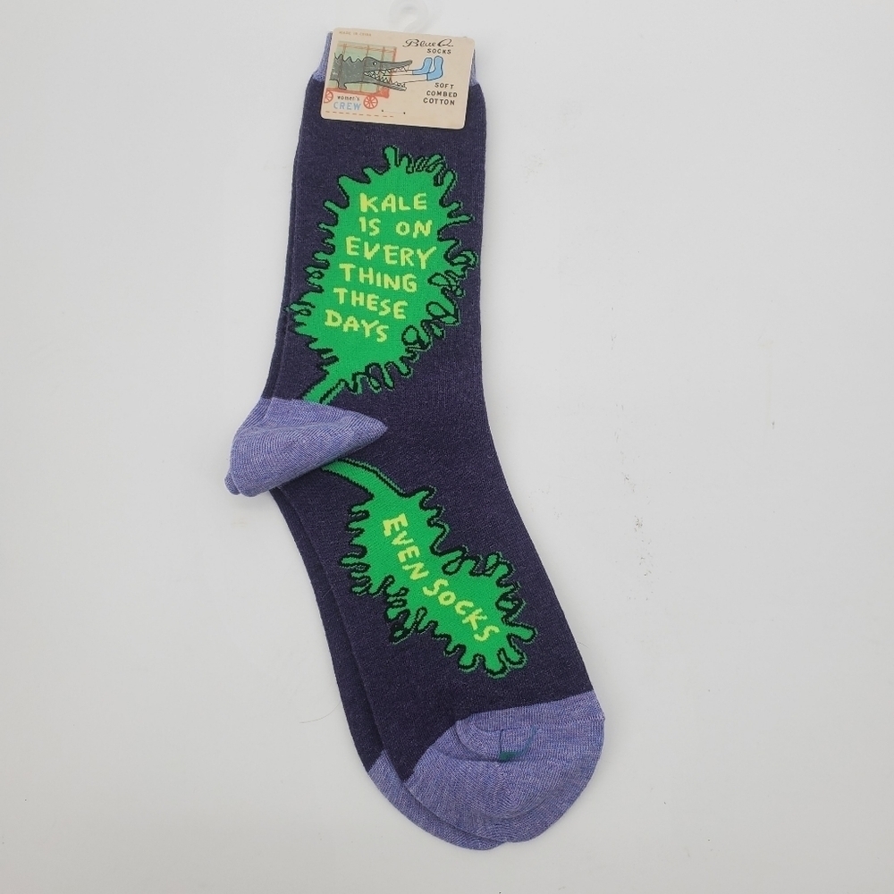 Blue Q kale purple and green womens crew socks new